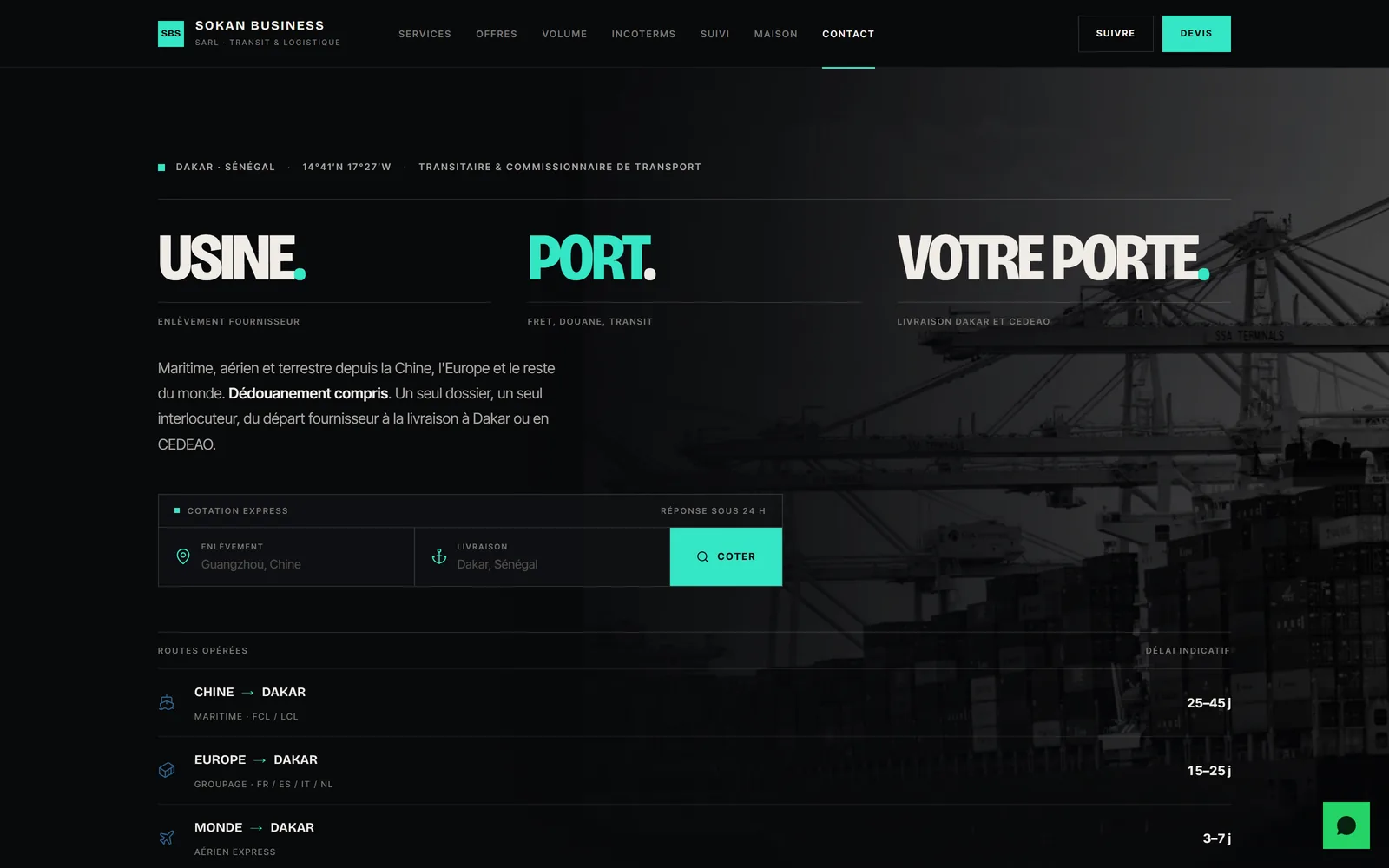 Page d’accueil du site Sokan Business.